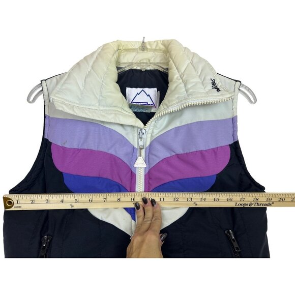 Vtg Snuggler Women's S Down Puffer Ski Vest Black Purple Colorblock Retro 80's - Picture 8 of 14